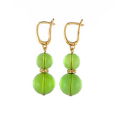 Green Amber Round Dangle Earrings 14K Gold Plated
